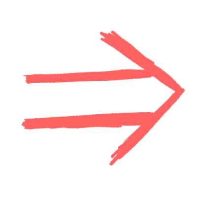 a sketchy pink arrow pointing right. it has two lines like an equal sign with a point between them that extends slightly past the lines.